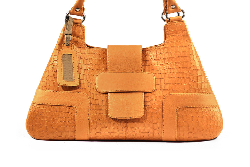 Dress large handbag in apricot orange leather - Profile view